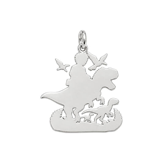 Little Dino Adventurer Charm Bracelet – Personalized Mom Gift – back of the charm, engraving area