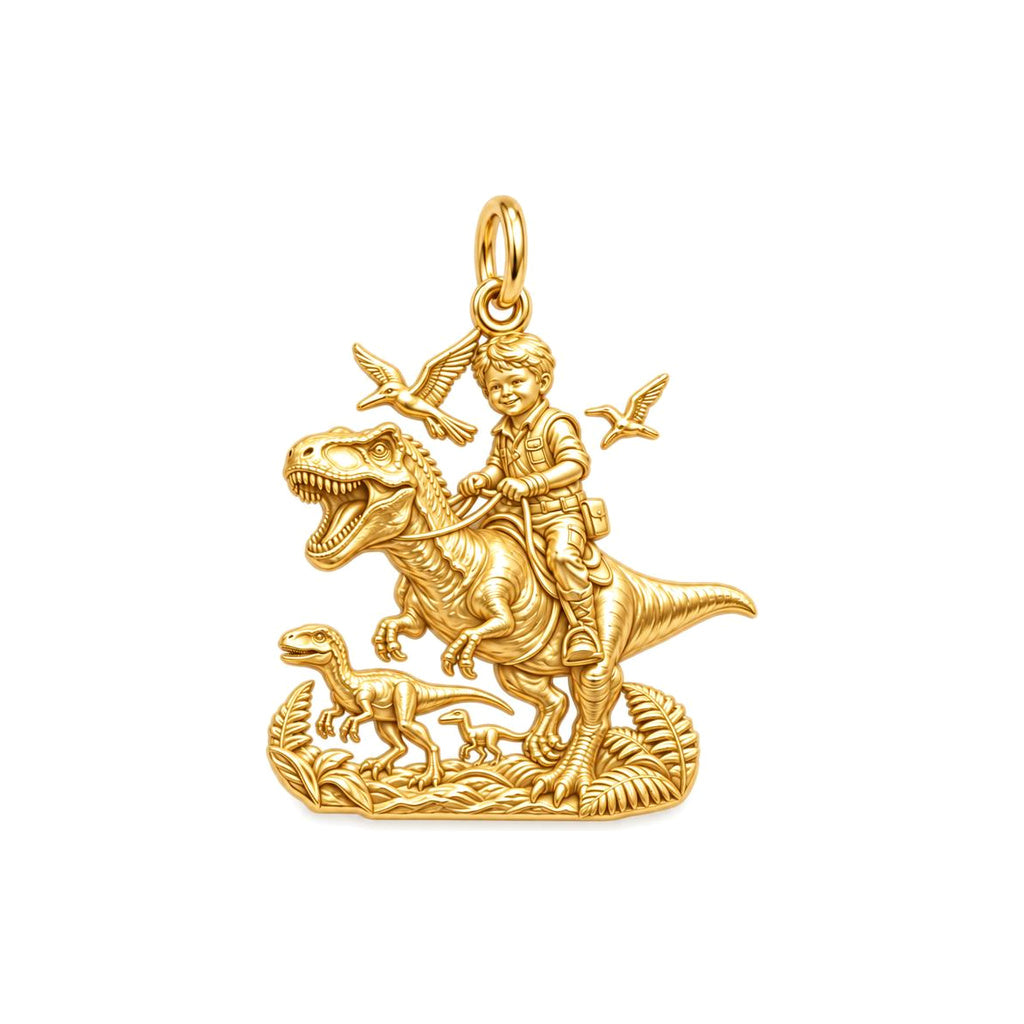 Little Dino Adventurer Charm Bracelet – Personalized Mom Gift – 18K gold charm, front view