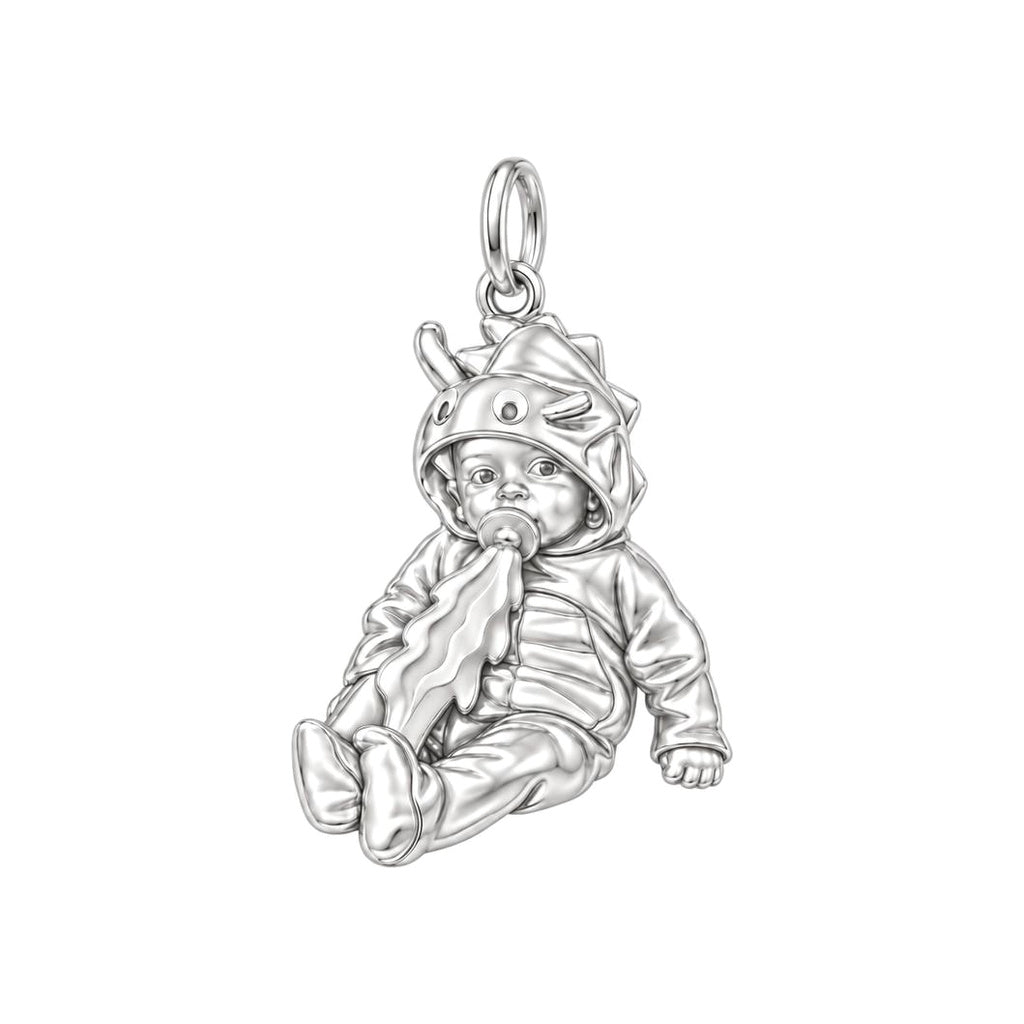 Little Dragon Baby Charm Bracelet – Personalized Mom Gift – silver charm, front view