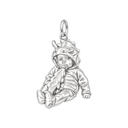 Little Dragon Baby Charm Bracelet – Personalized Mom Gift – silver charm, front view