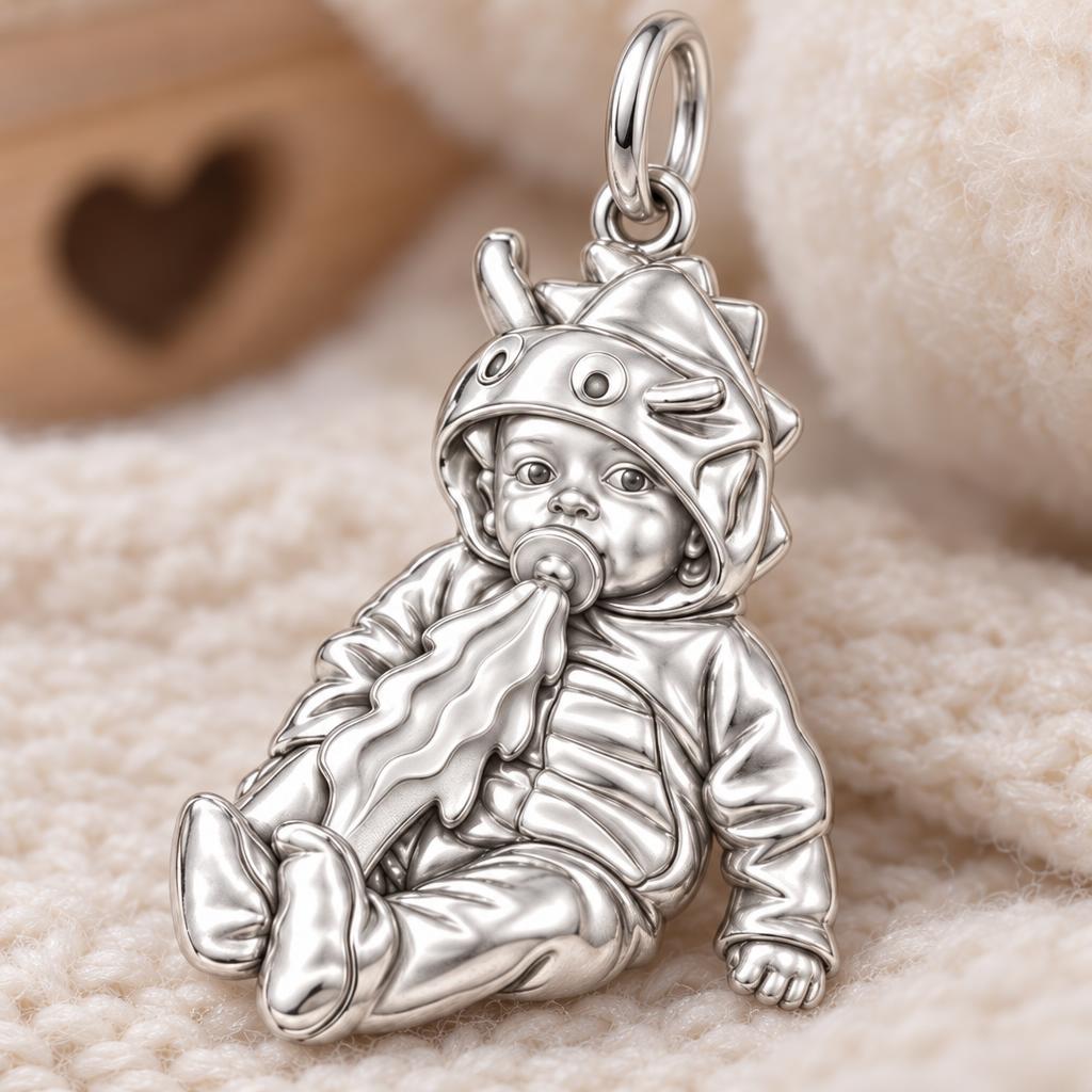 Little Dragon Baby Charm Bracelet – Personalized Mom Gift – macro detail of the charm