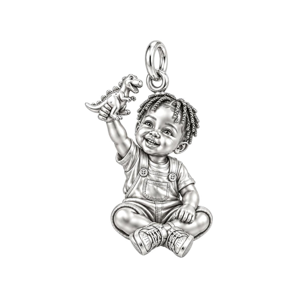Little Dreamer Charm Bracelet – Personalized Black Mom Gift – silver charm, front view