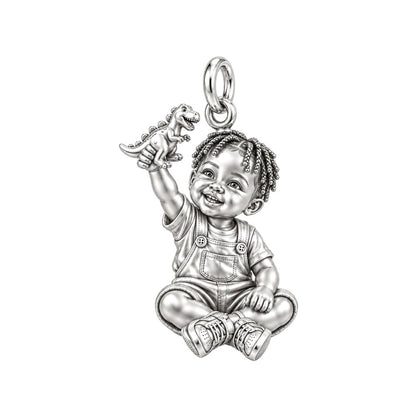Little Dreamer Charm Bracelet – Personalized Black Mom Gift – silver charm, front view