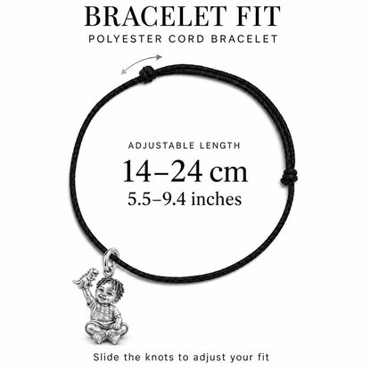 Little Dreamer Charm Bracelet – Personalized Black Mom Gift – adjustable black cord bracelet, 14–24 cm