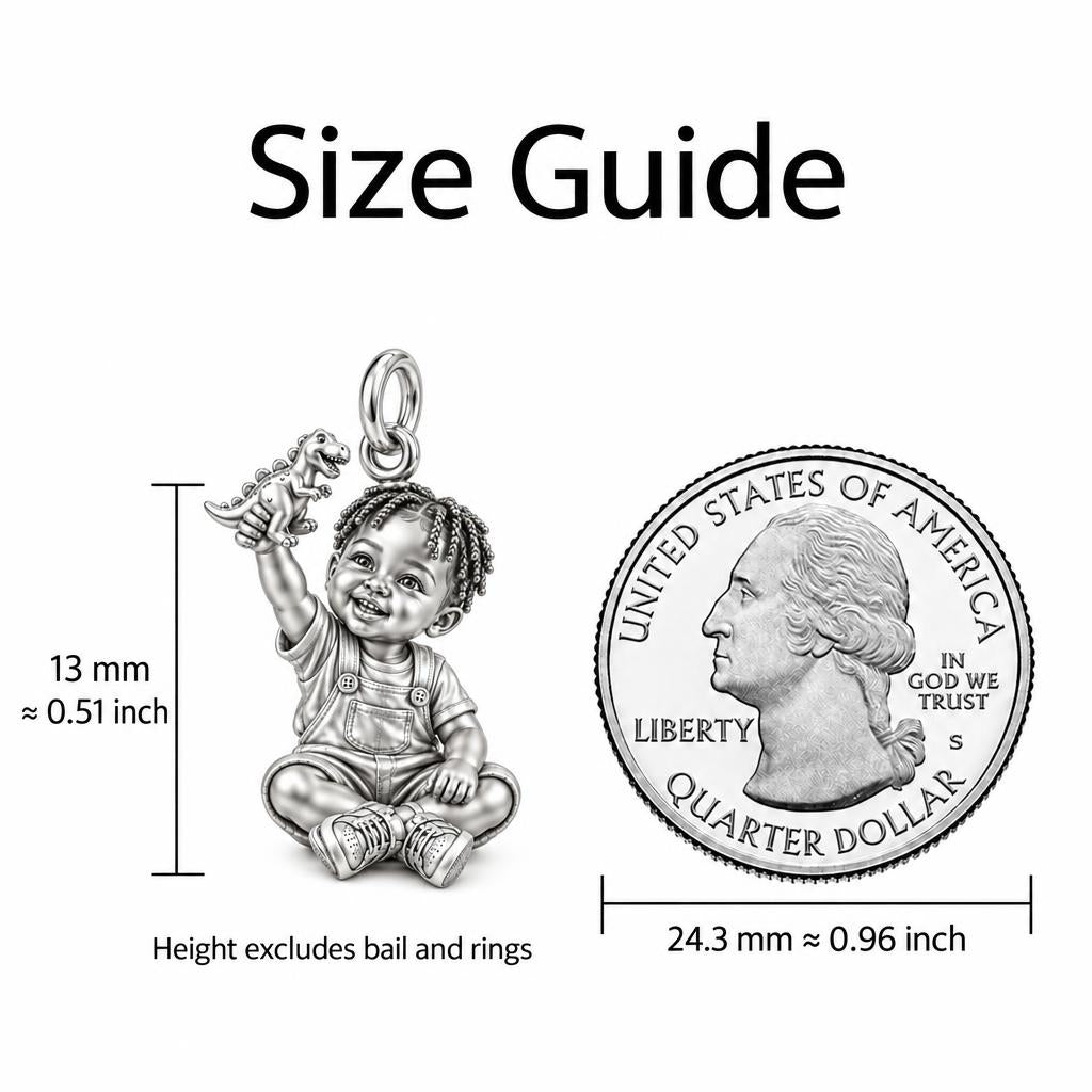 Little Dreamer Charm Bracelet – Personalized Black Mom Gift – size guide, 13 mm charm next to a quarter