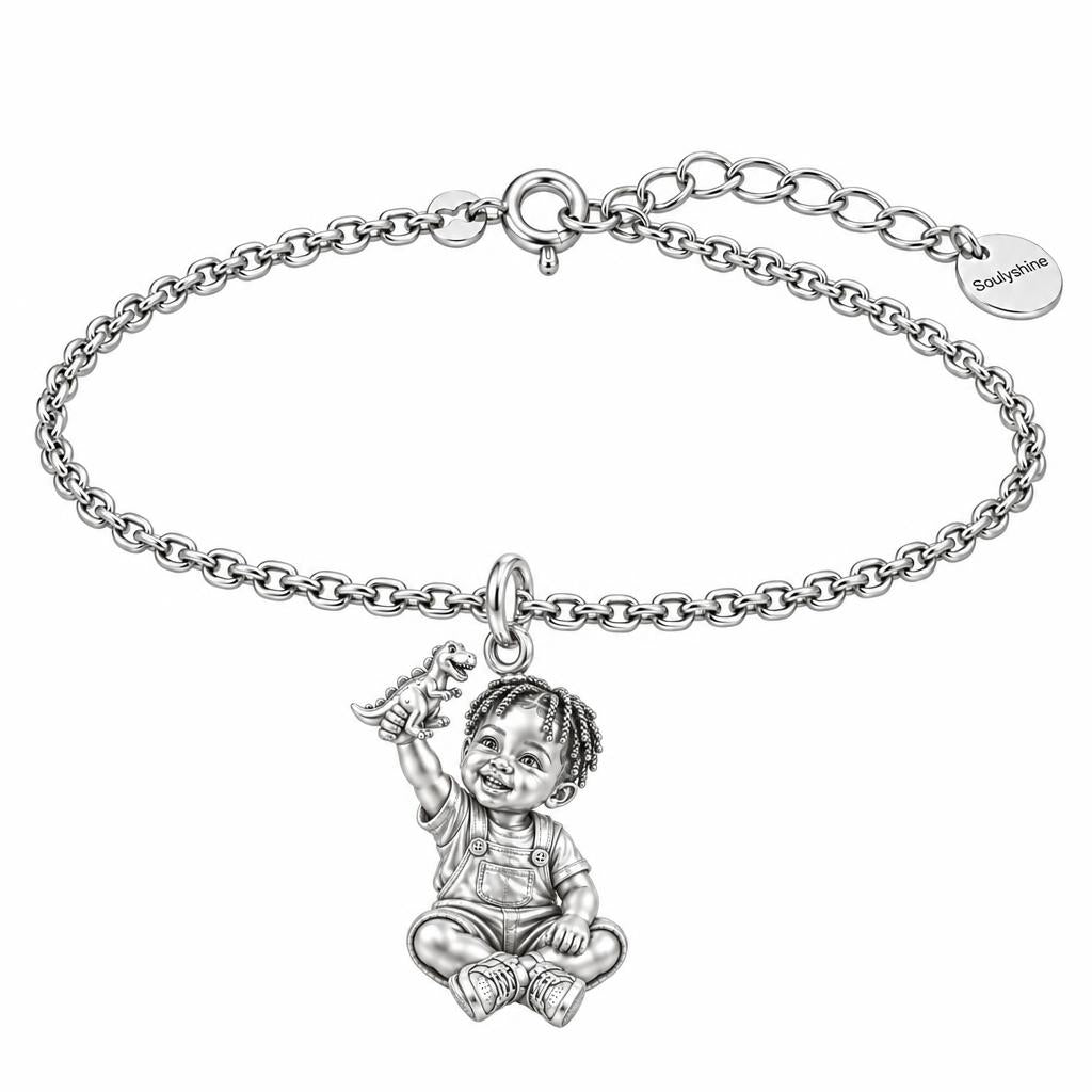 Little Dreamer Dinosaur Play Charm Bracelet Set – silver, front view
