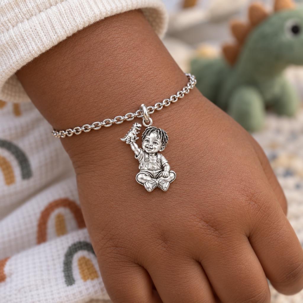 Little Dreamer Dinosaur Play Charm Bracelet Set – worn / in use
