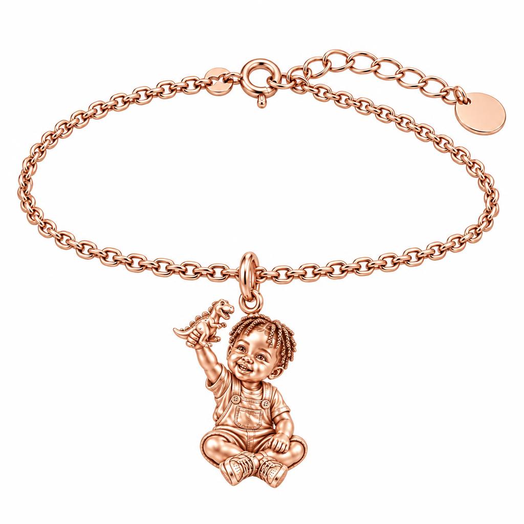 Little Dreamer Dinosaur Play Charm Bracelet Set – rose gold, front view