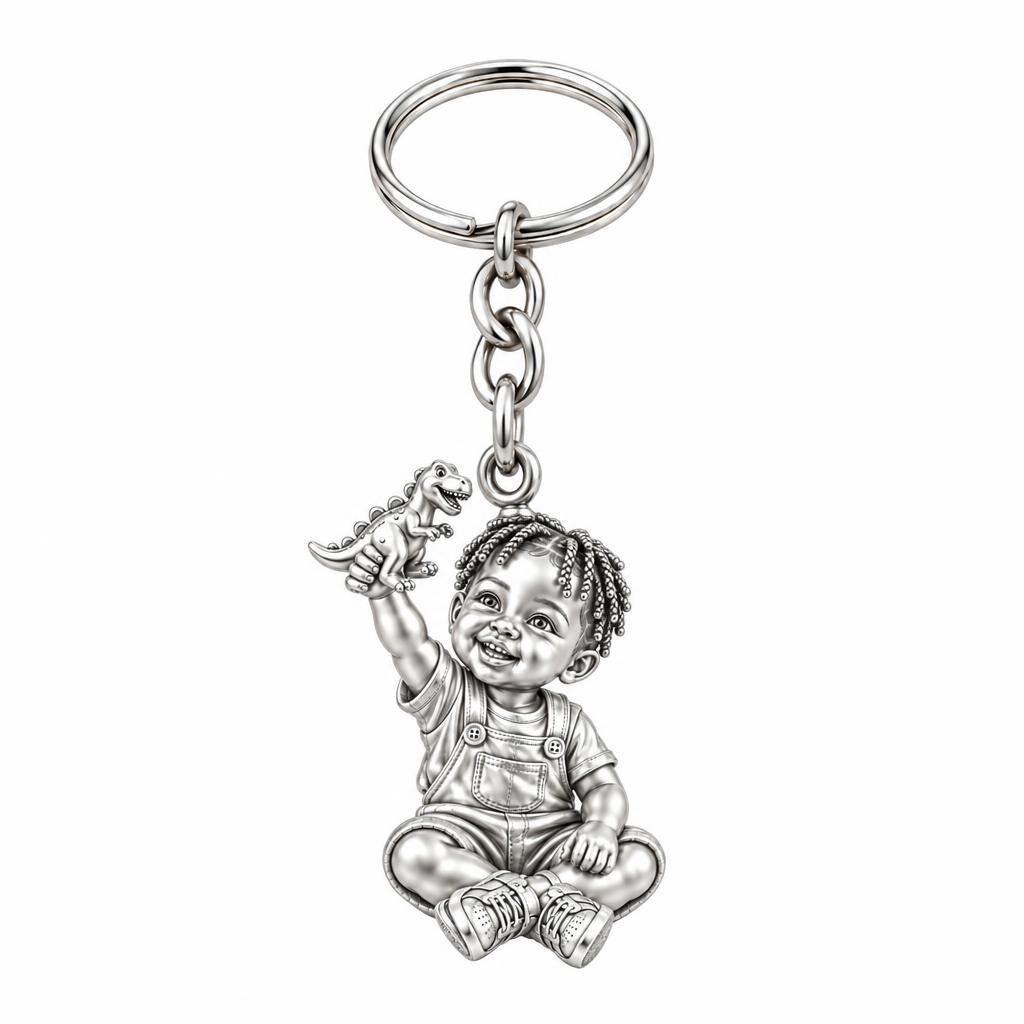 Little Dreamer Dinosaur Play Charm Keychain – silver, front view