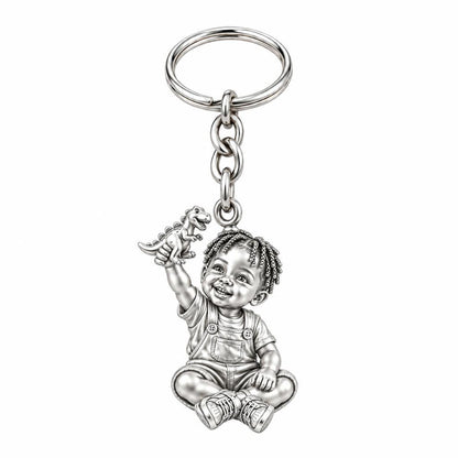 Little Dreamer Dinosaur Play Charm Keychain – silver, front view
