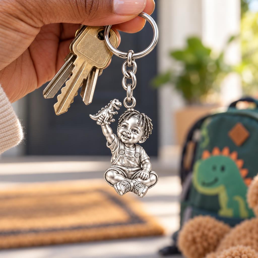 Little Dreamer Dinosaur Play Charm Keychain – worn / in use