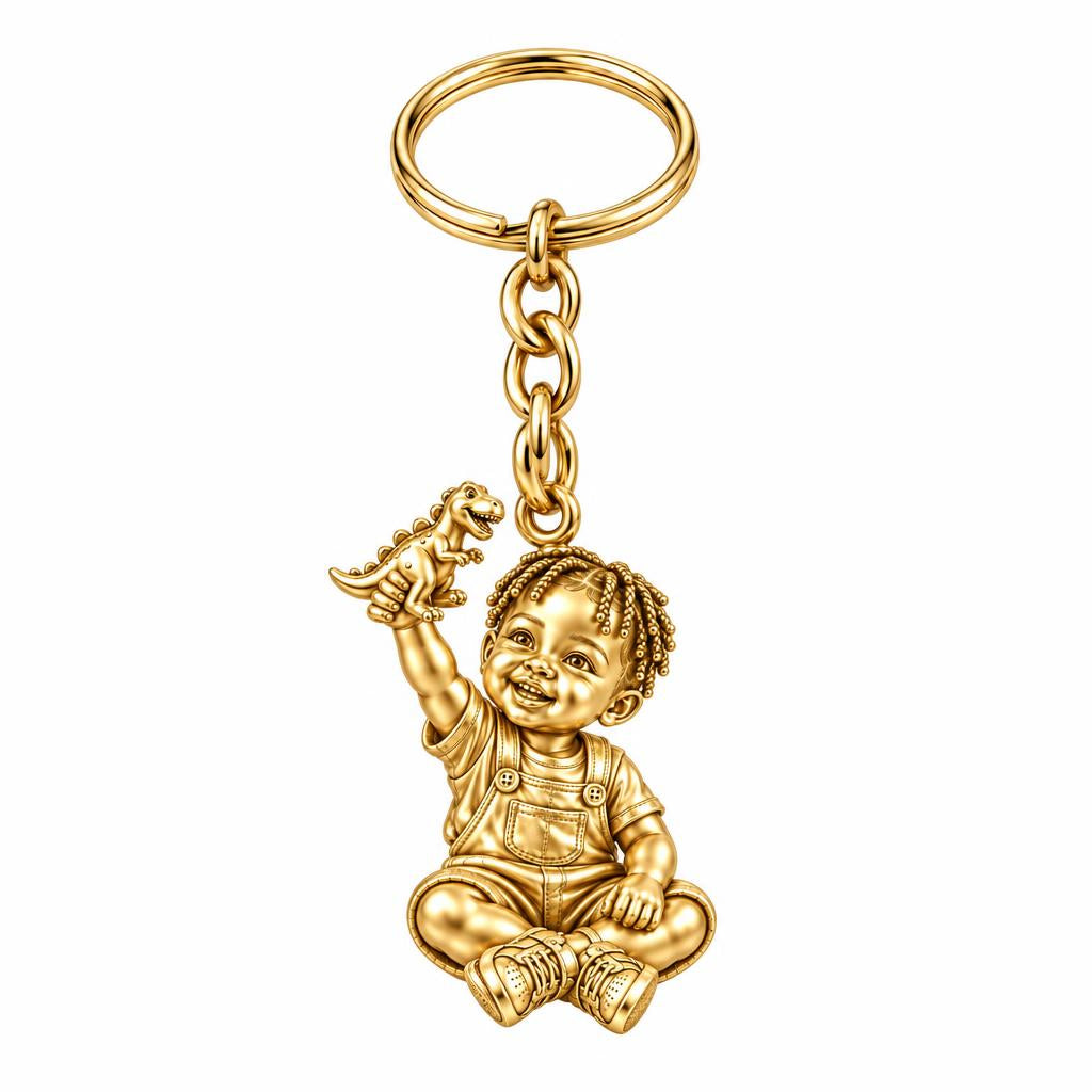 Little Dreamer Dinosaur Play Charm Keychain – 18K gold, front view