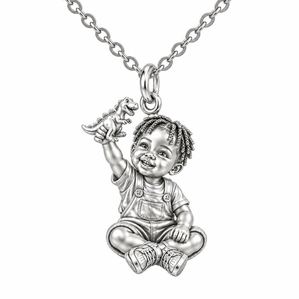 Little Dreamer Dinosaur Play Charm Necklace Set – silver, front view