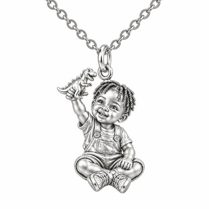 Little Dreamer Dinosaur Play Charm Necklace Set – silver, front view