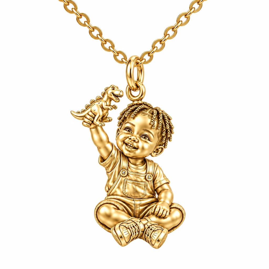 Little Dreamer Dinosaur Play Charm Necklace Set – 18K gold, front view
