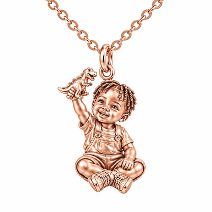 Little Dreamer Dinosaur Play Charm Necklace Set – rose gold, front view