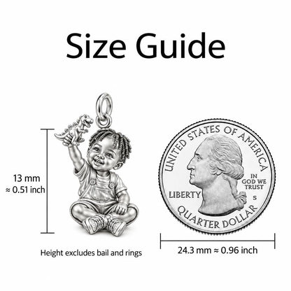 Little Dreamer Dinosaur Play Huggie Charm Earrings – size guide, 13 mm charm next to a quarter
