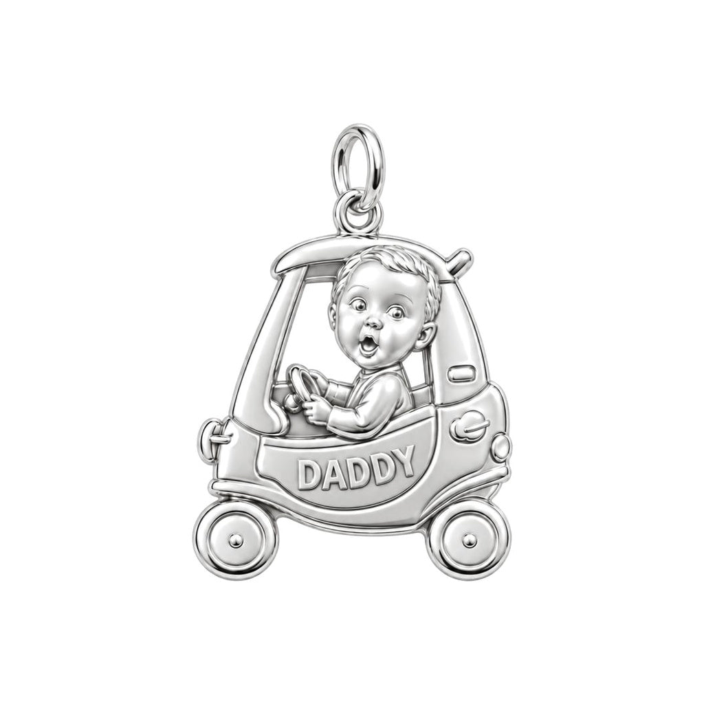Little Driver Toy Car Charm Bracelet – Personalized Dad Gift – silver plated 3 cm charm, front view