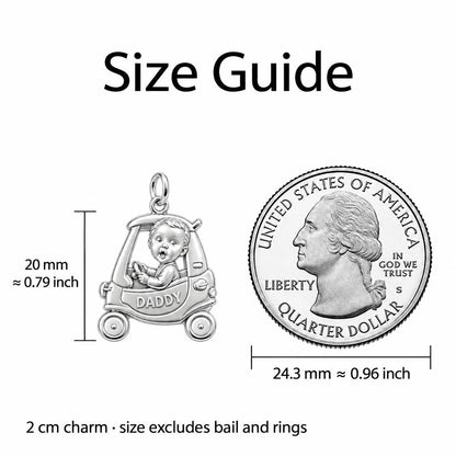 Little Driver Toy Car Charm Bracelet – Personalized Dad Gift – size guide, 3 cm charm next to a quarter