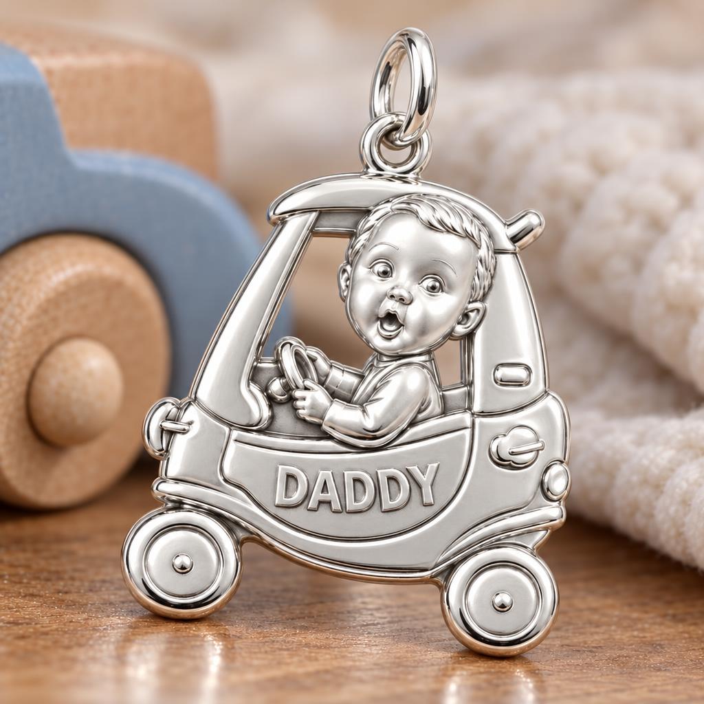 Little Driver Toy Car Charm Bracelet – Personalized Dad Gift – macro detail of the charm