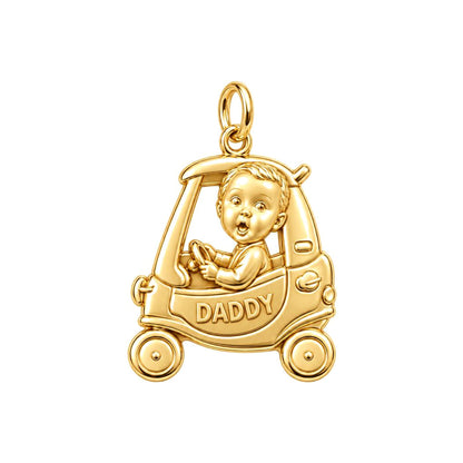 Little Driver Toy Car Charm Bracelet – Personalized Dad Gift – 18K gold plated 3 cm charm, front view