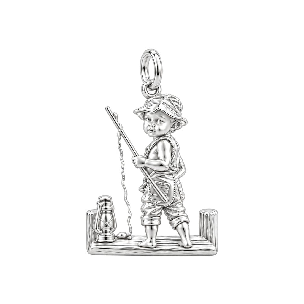 Little Fisherman Charm Bracelet – Personalized baby fishing Gift – silver charm, front view