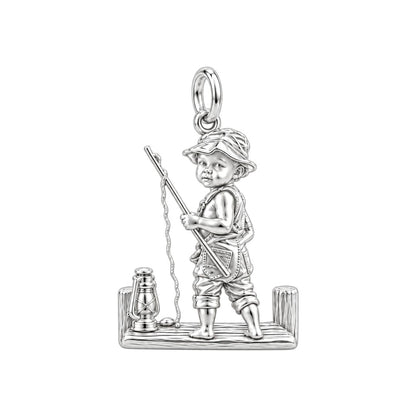Little Fisherman Charm Bracelet – Personalized baby fishing Gift – silver charm, front view