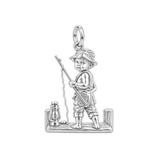 Little Fisherman Charm Bracelet – Personalized baby fishing Gift – silver charm, front view