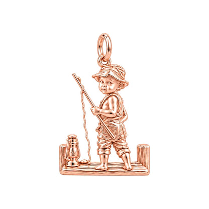 Little Fisherman Charm Bracelet – Personalized baby fishing Gift – rose gold charm, front view