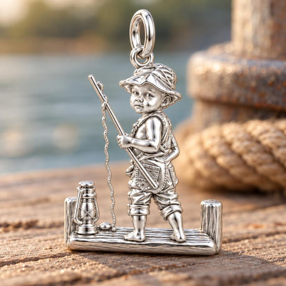 Little Fisherman Charm Bracelet – Personalized baby fishing Gift – macro detail of the charm