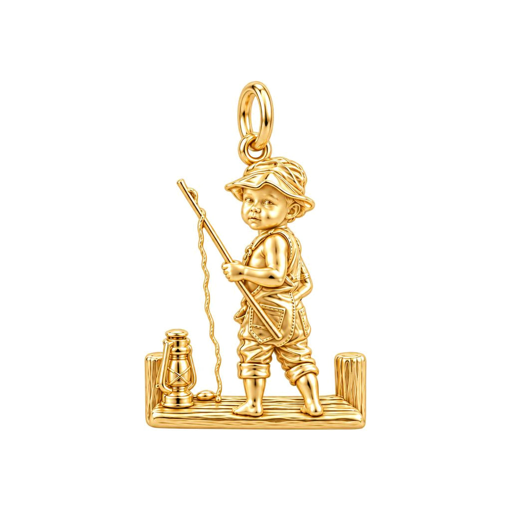 Little Fisherman Charm Bracelet – Personalized baby fishing Gift – 18K gold charm, front view