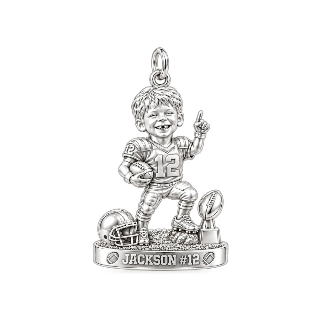 Little Football MVP Charm Bracelet – Personalized Mom Gift – silver plated 2 cm charm, front view