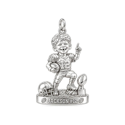 Little Football MVP Charm Bracelet – Personalized Mom Gift – silver plated 2 cm charm, front view