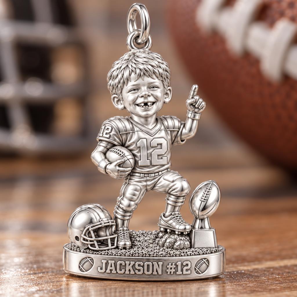 Little Football MVP Charm Bracelet – Personalized Mom Gift – macro detail of the charm