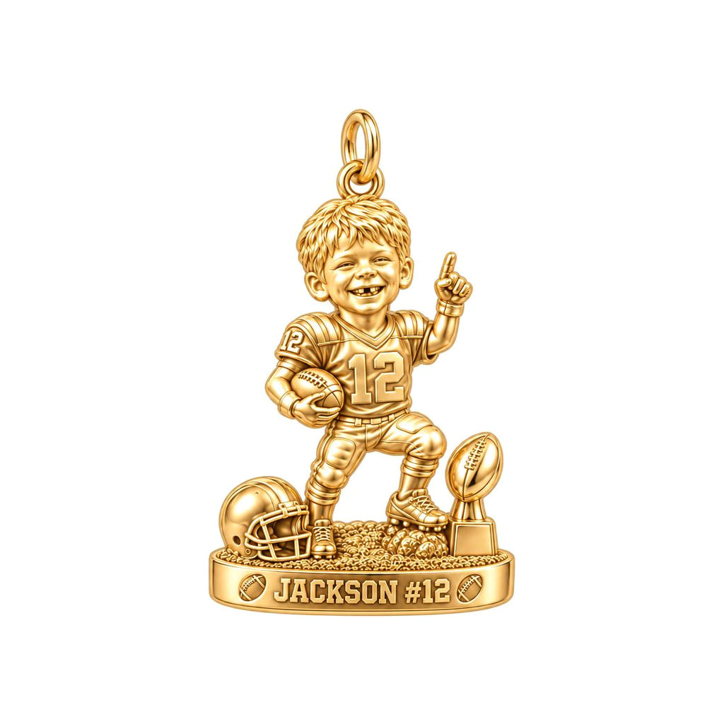 Little Football MVP Charm Bracelet – Personalized Mom Gift – 18K gold plated 2 cm charm, front view