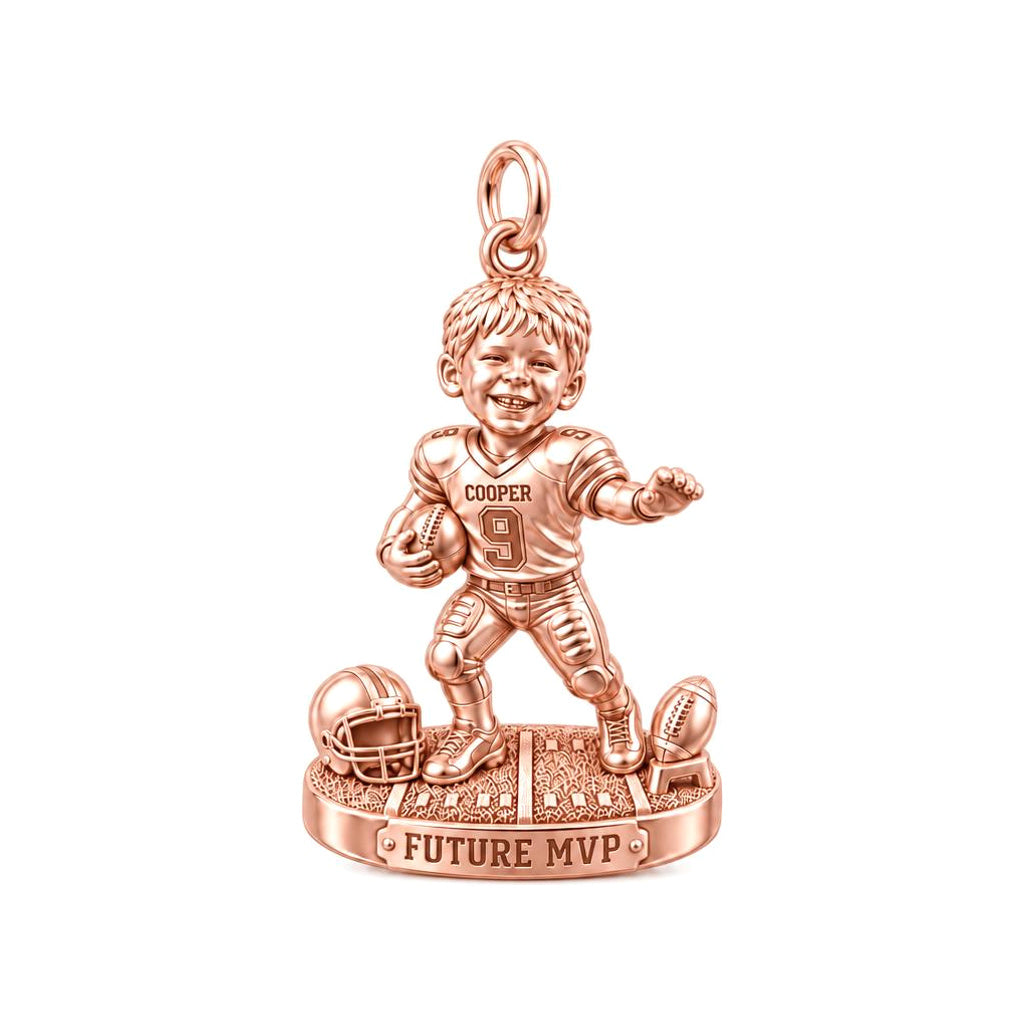 Little Football Star Charm Bracelet – Personalized Mom Gift – rose gold 2 cm charm, front view