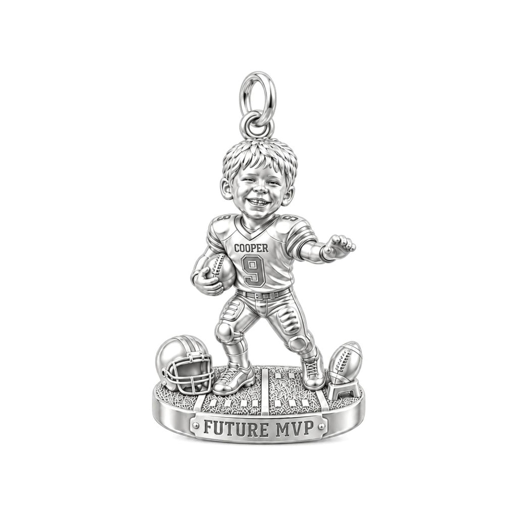 Little Football Star Charm Bracelet – Personalized Mom Gift – silver plated 2 cm charm, front view