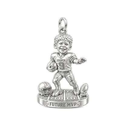 Little Football Star Charm Bracelet – Personalized Mom Gift – silver plated 2 cm charm, front view