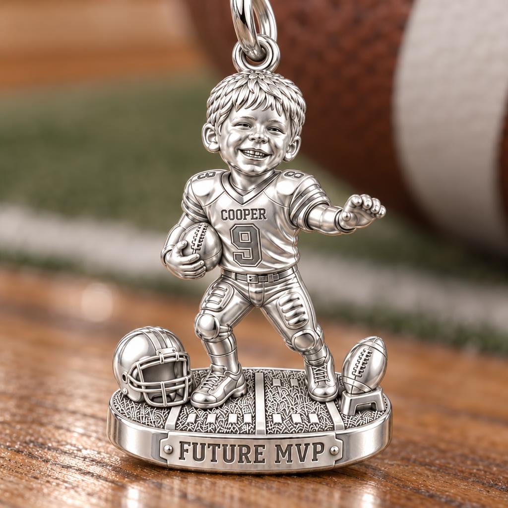 Little Football Star Charm Bracelet – Personalized Mom Gift – macro detail of the charm