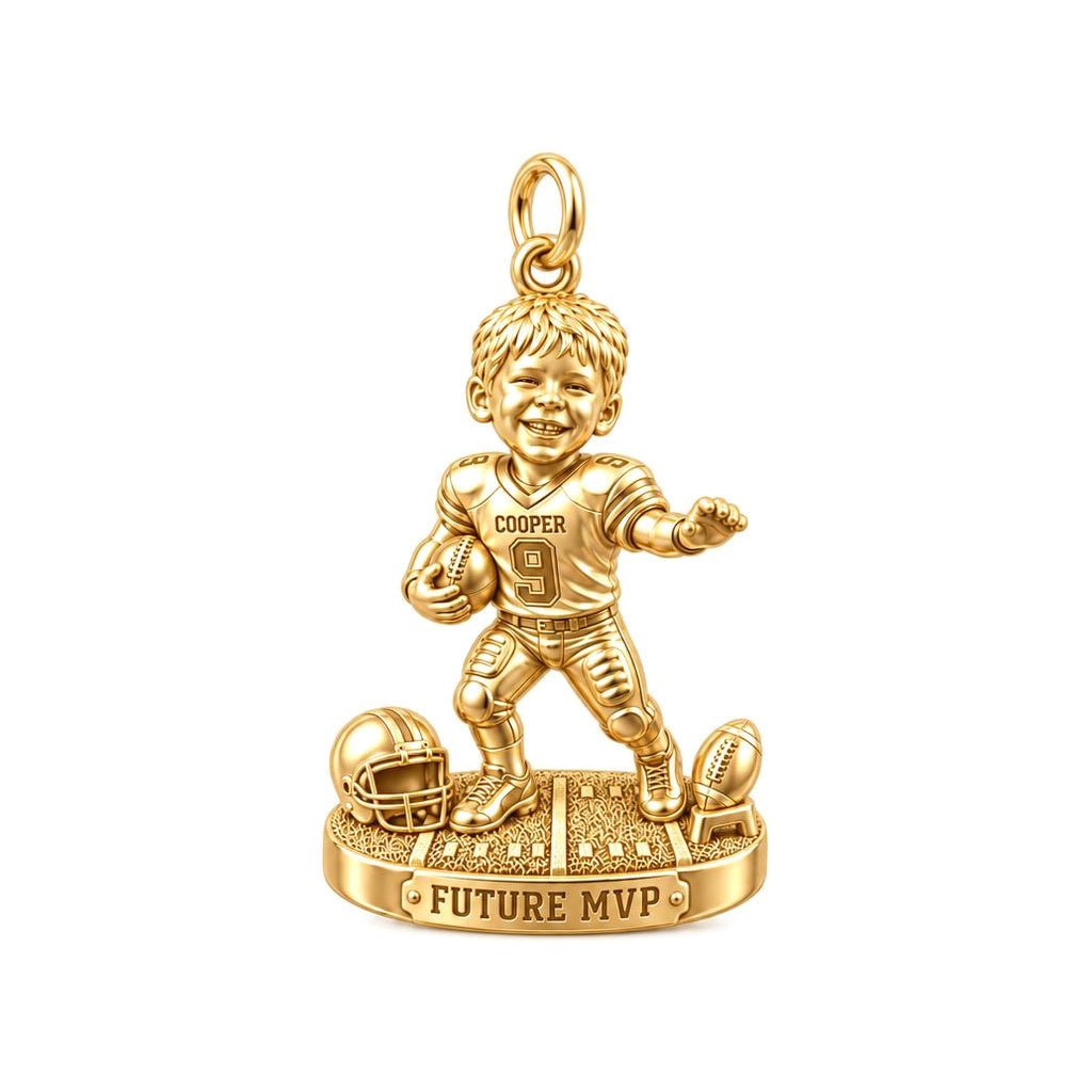 Little Football Star Charm Bracelet – Personalized Mom Gift – 18K gold plated 2 cm charm, front view