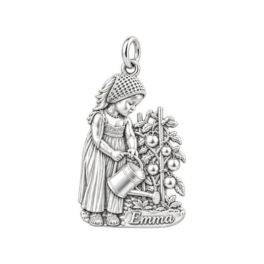 Little Gardener Charm Bracelet – Personalized Baby Gift – silver charm, front view