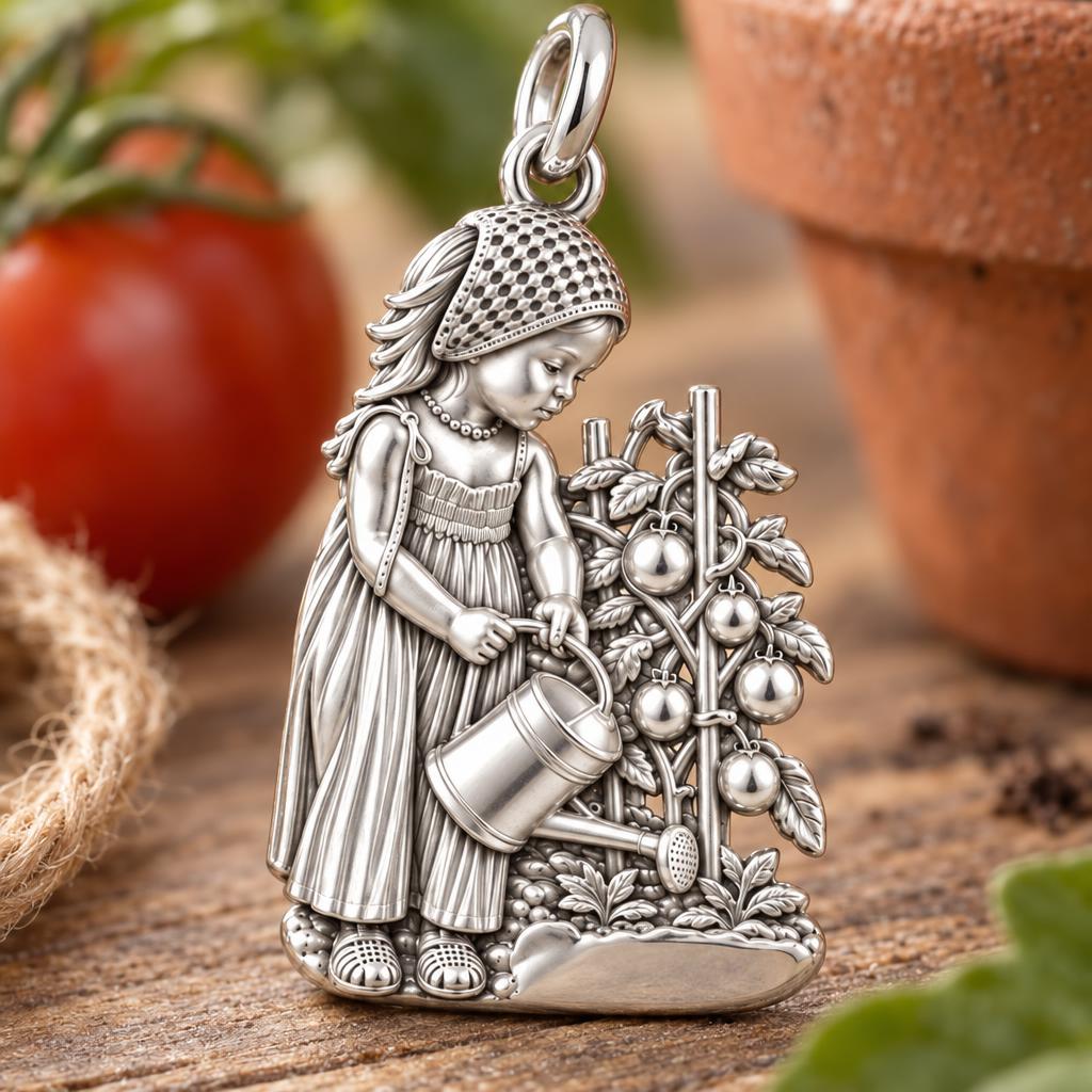 Little Gardener Charm Bracelet – Personalized Baby Gift – macro detail of the charm