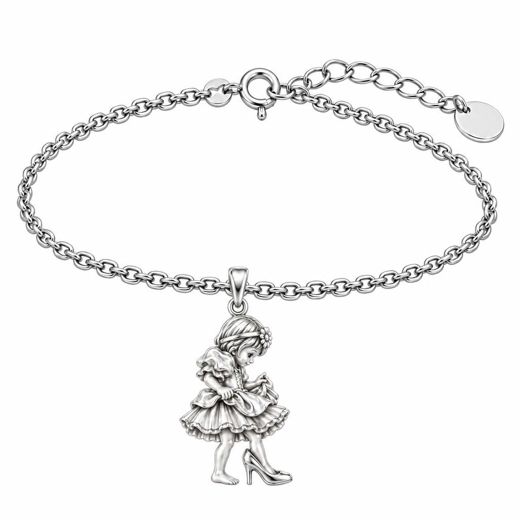 Little Girl in Mommy's Shoes Charm Bracelet Set – silver, front view