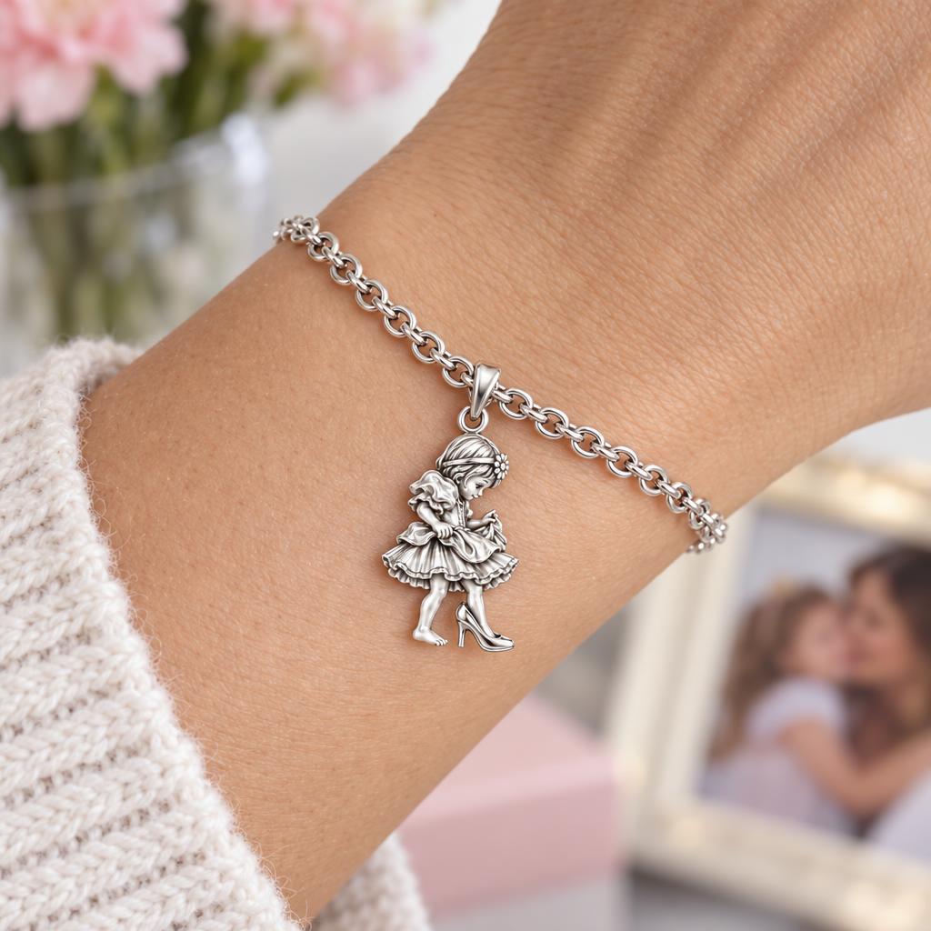 Little Girl in Mommy's Shoes Charm Bracelet Set – worn / in use