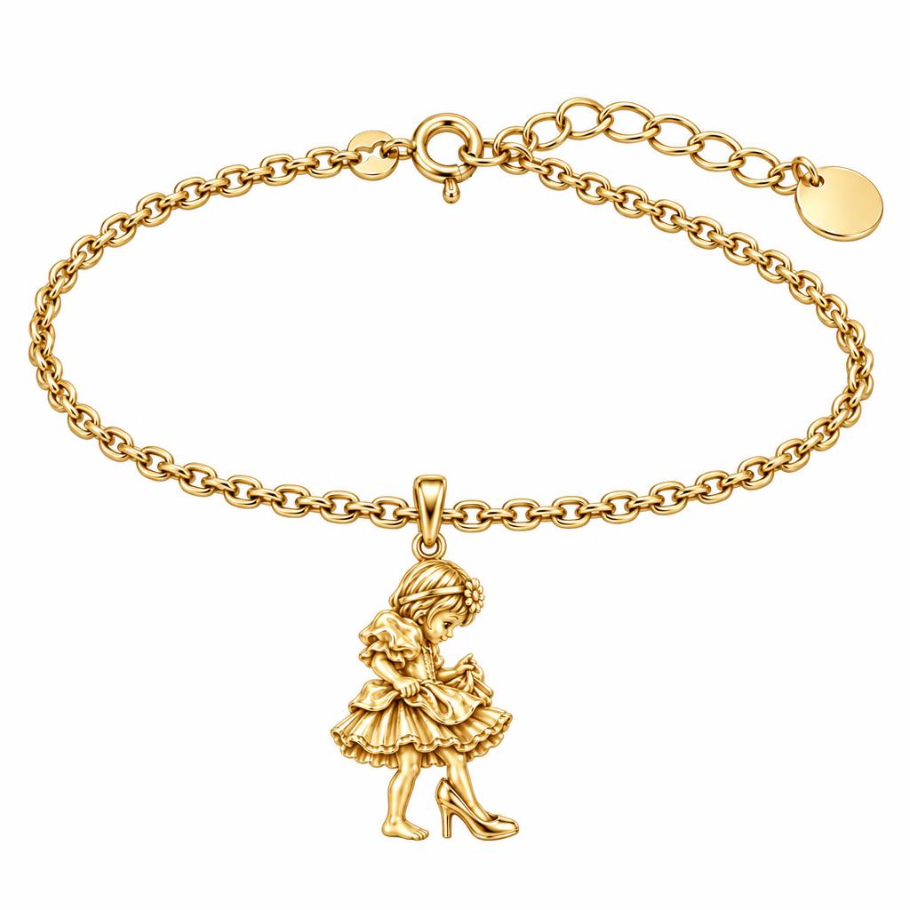 Little Girl in Mommy's Shoes Charm Bracelet Set – 18K gold, front view