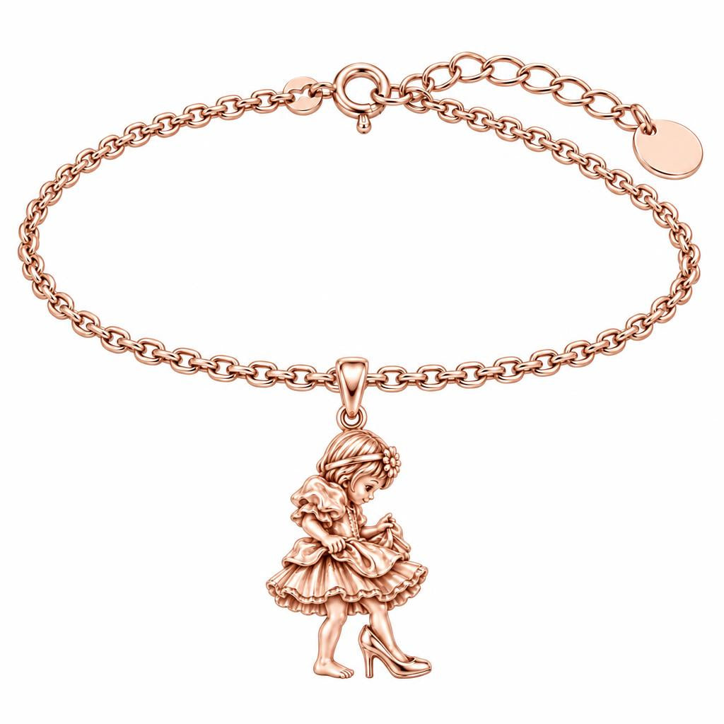 Little Girl in Mommy's Shoes Charm Bracelet Set – rose gold, front view