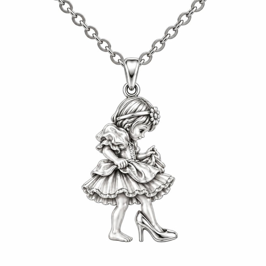 Little Girl in Mommy's Shoes Charm Necklace Set – silver, front view