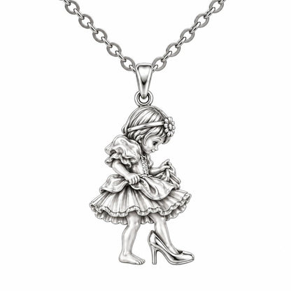 Little Girl in Mommy's Shoes Charm Necklace Set – silver, front view