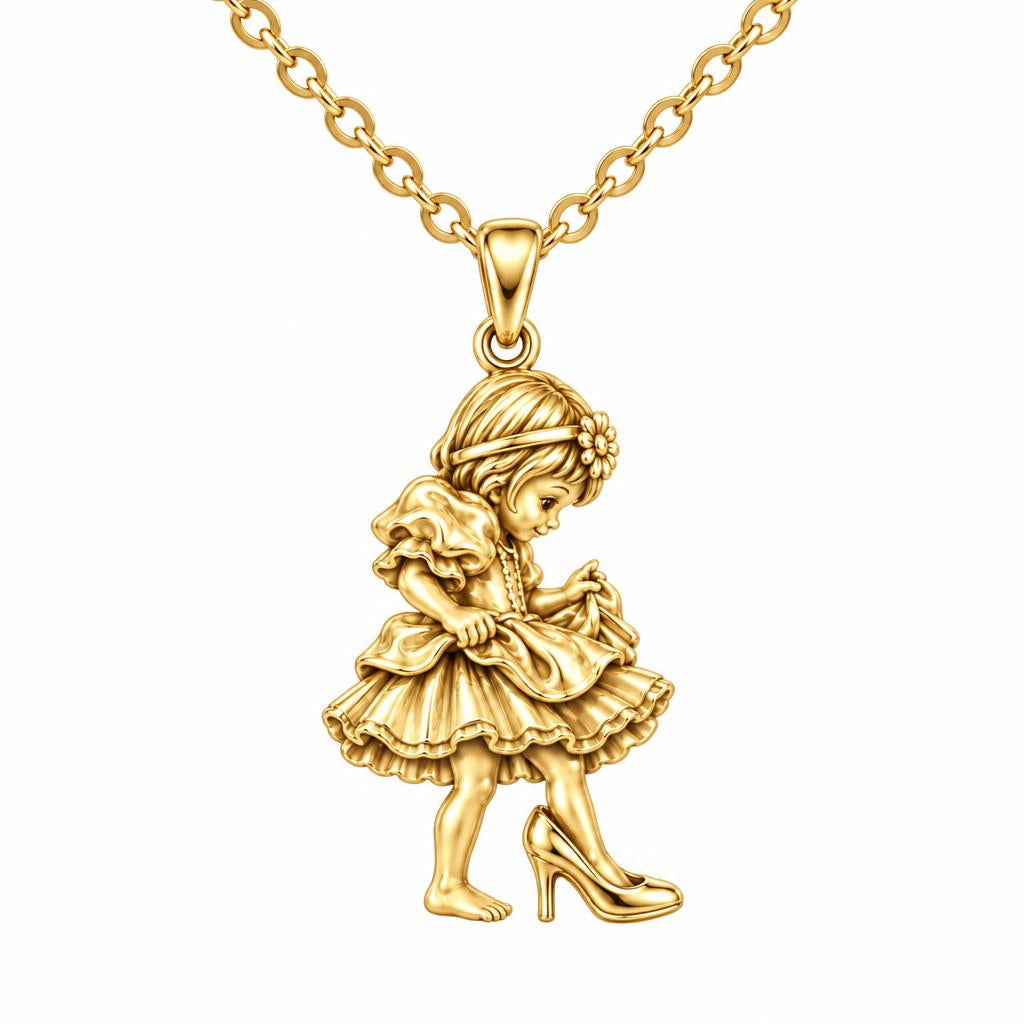 Little Girl in Mommy's Shoes Charm Necklace Set – 18K gold, front view