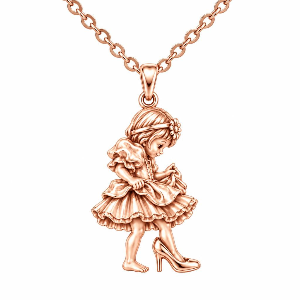 Little Girl in Mommy's Shoes Charm Necklace Set – rose gold, front view
